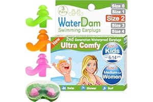 WaterDam Tappi per le orecchie da nuoto, impermeabili, ultra comodi, per prevenire l'orecchio del nuotatore Taglia 2+2+2: Bambini Teens Media Ear Donne Small Ear Uomini (Verde Arancione Rosa)