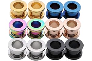 Decentraland 12 pezzi, 6 colori, acciaio inox 316L, misuratori auricolari, tunnel, orecchie, chiusura a vite, gioielli
