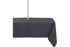 LUSHVIDA Outdoor Tablecloth Rectangle with Parasol Hole and Zipper, Waterproof Liquid Resistant Wrinkle Resistant Washable for Spring Summer 132 x 178 cm Grey