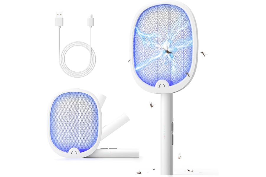 YISSVIC Raquette Electrique Insectes Raquette Anti Moustiques Pliable 4000V 1800mAh Tapette Électrique Puissante Rechargeable
