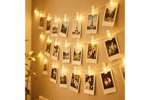 HOTERIL Guirlande Lumineuse Photo, 12M 120 LEDs Guirlande Photo Avec 60 Photo Clips, Guirlandes Lumineuses à Piles Decoration Blanc Chaud pour Accroche Photo, Chambre à Coucher Fête, Mariage, Noël