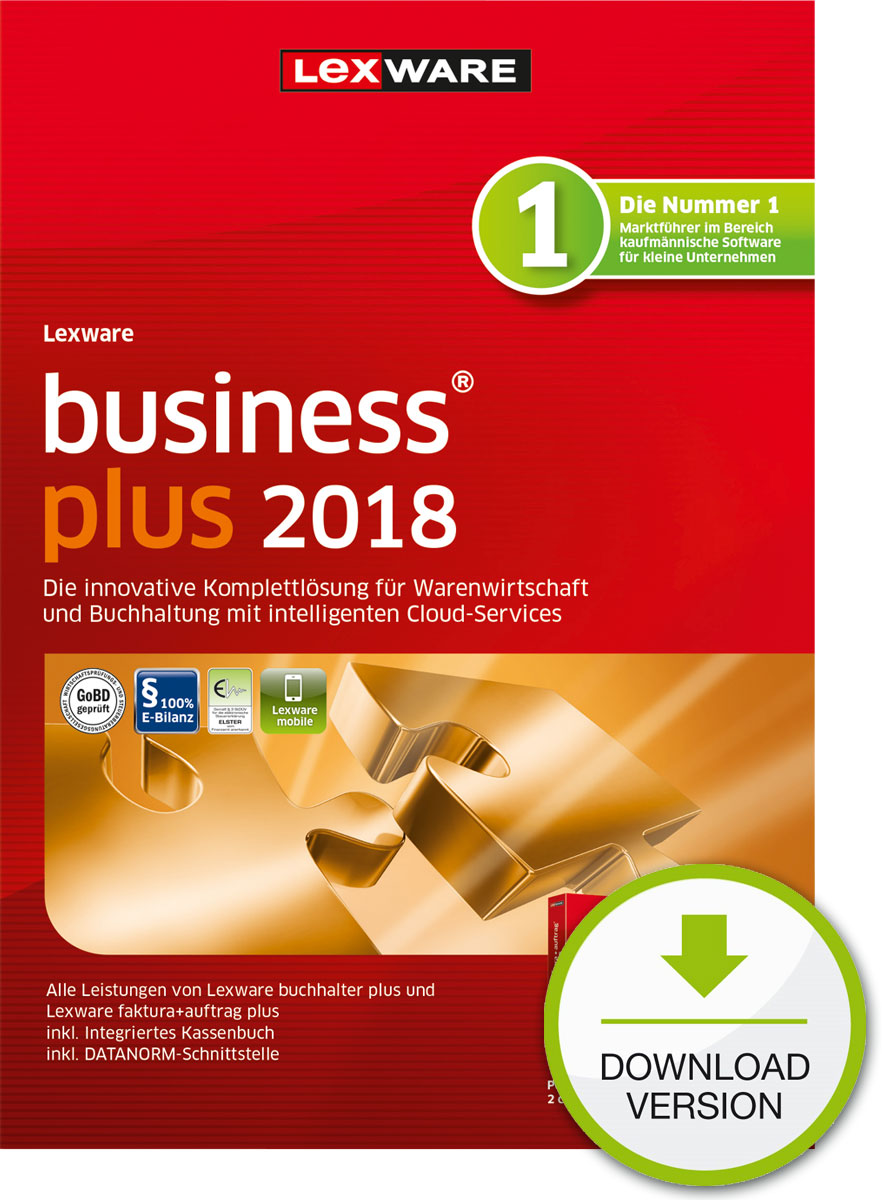 Preisvergleich Produktbild Lexware business plus 2018 PC Download (Jahreslizenz) / für Kleinunternehmer, kaufmännische Einsteiger und Gründer / Einfache Buchhaltung und Auftragsbearbeitung / Kompatibel mit Windows 7 und aktueller