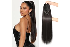 REECHO Ponytail Extension, 28" Long Straight Drawstring Pony Hair Extension Synthetic Pony Tail Hairpiece for Women