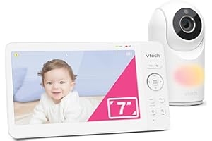 VTech VM7467 Baby Monitor with 7" LCD Screen,Remote Pan Tilt Zoom,178° Wide-Angle View,Soothing Sounds and Lullabies,Multi-Colour Night Light,2-Way Talk,Temperature Sensor,No Need Wi-Fi Network