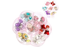 Hifot 7 paires Boucles d'oreilles clip Boucles d'oreilles sans motif percé Habille Princesse Bijoux Accessoires pour les filles enfants bambin dans 2 Clear Boxes