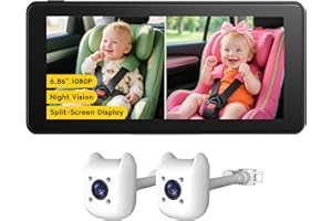 ELECROW 2-Kids Baby Car Camera for Seat with 6.86 Inch Ultrawide Display, Car Camera for Baby Kit USB Powered Backseat with Two Cameras 1080P HD Rear View & IR Night Vision, Easy to Install