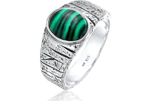 Kuzzoi 0607171522 pierścionek męski owalny z malachitowym kamieniem szlachetnym, masywny pierścionek dla mężczyzn (10 mm) ze srebra wysokiej próby 925, srebrny pierścionek strukturalny czarny