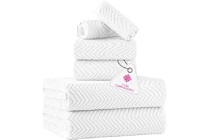 Casa Copenhagen Wave Textured, Juego de Toallas de 6 Piezas - Blanco, 550 g/m², 2 de baño, 2 de Mano, 2 Toallas de Mano, de algodón para Uso áspero y Duro, Set de Regalo para baño