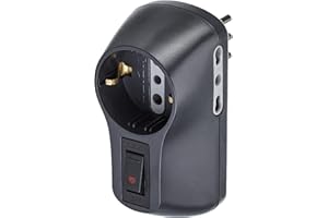 BTicino S3610GB Adattatore Safe Presa Multipla a 3 posti, con 1 Presa Schuko Standard Tedesco, 2 Prese Bivalenti 10/16A e Interruttore Automatico Luminoso di Sicurezza, colore Antracite