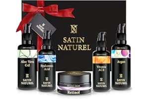 SATINNATUREL Regalo Navidad Mujer de Belleza - Regalos Originales para Mujer - Serum Vitamina C Retinol puro para la cara + Serum Acido Hialuronico + Crema Hidratante Facial Mujer + Aceite de Argan XXL