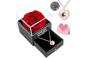 Ranedo Forever Rose Preserved Eternal Rose Flower Gift Box with I Love You Necklace in 100 Languages for Her Women Mum Wife Girlfriend for Valentine's Day Mother's Day Christmas Anniversary
