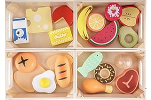 KMTJT Food Groups - Wooden Play Food Sets, Pretend Play Kitchen Toys, Toy Food Accessories for Toddlers 1-3, Wood Play Fake Food for 1 2 3 Year Old Boys Girls Birthday Gift