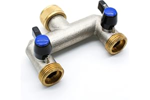 DOJA Barcelona | Grifo Jardin | 2 Salidas | Grifo de Jardin Doble | Derivacion Manguera 3/4 | Adaptador Manguera Grifo Derivacion 2 Vias Agua de Laton | Conector Grifo Exterior Doble para Jardin
