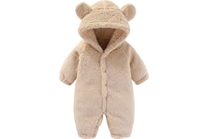 Fucouture Nyfödd spädbarn pojkar flickor snödräkt vinterrock solid björn varm fleece sparkdräkt med huva overall kläder baby