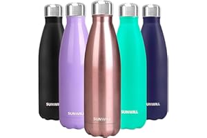 SUNWILL Water Bottle, Insulated Stainless Steel Sports Bottle 500ml, Reusable Vacuum Thermal Water Flask, Double Wall, For Hot and Cold Drinks