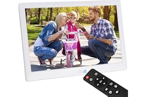 TSITSC Cadre photo numérique 13,3 ", 1280 x 800 cm, avec télécommande, fonction calendrier, prend en charge les cartes USB/SD, bureau ou montage mural, blanc