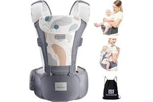 Bebear Porte bébé,Bebamour Porte bébé Ergonomique avec Siège à Hanche/Pur Coton Léger et Respirant/Multiposition, Baby Carrier for 0-36Months (3D Air Grey with Designed)