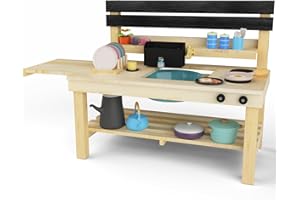 BIG GAME HUNTERS Premium Outdoor Mud Kitchen for Kids | Complete Play Set with Functional Tap | For Boys and Girls Age 3+ | Elevate Backyard Fun with Wooden Set | Encourages Garden Sensory Play
