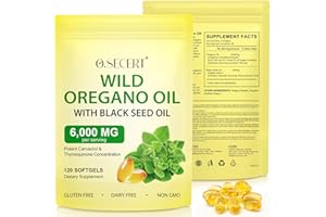 BIBONSE Oregano Öl Kapseln, Oregano Öl Bio, 2-in-1 6.000mg Oreganoöl mit 200mg Schwarzkümmelöl Kapseln, 165 mg Carvacrol, 120 Wildes Oreganoöl kapseln, Vegan und ohne Zusatzstoffe