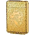 OLDENDO Metal Cigarette Case with Lighter King Size Portable Pack 16pcs Regular Cigarettes USB Lighters Cigarettes Box 2 in 1 Rechargeable Flameless Windproof Electric Lighter（Gold）