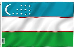 Anley Fly Breeze 3x5 Piedi Bandiera Uzbekistan - Resistente allo sbiadimento a Colori e UV - Intestazione in Tela e Doppia Cucitura - Bandiere Repubblica di Uzbekistan Poliestere con passacavi