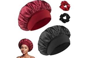 Anei 2 Stück Schlafhaube Seide, Verstellbares Schlafmütze aus Satin, Große Silk Bonnet Haarhaube Haarkappe für Männer Frauen Die Nacht Haarschutz