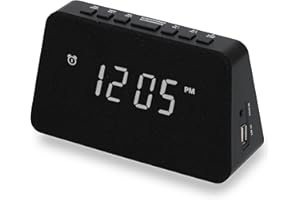 AIC - Radio Reloj Despertador Digital Portátil con Radio FM 10 emisoras, Base de Carga inalámbrica para móviles Qi, Pantalla LED, Puerto Carga USB, Batería de Respaldo, mod. WM320i Color Negro