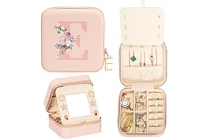 Enthralite Travel Jewellery Case A-Z Personalized Gifts - Travel Essentials for Women -Jewellery Box for Girls - Travel Jewellery Organiser - Gifts for Valentine’s Day - Pink,E