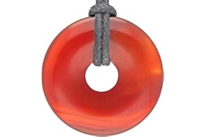 Lebensquelle Plus Donut in pietra preziosa Ø 30 mm + cordoncino in cotone + scheda pietra | Ciondolo naturale | Vera collana curativa, incluso il cordoncino