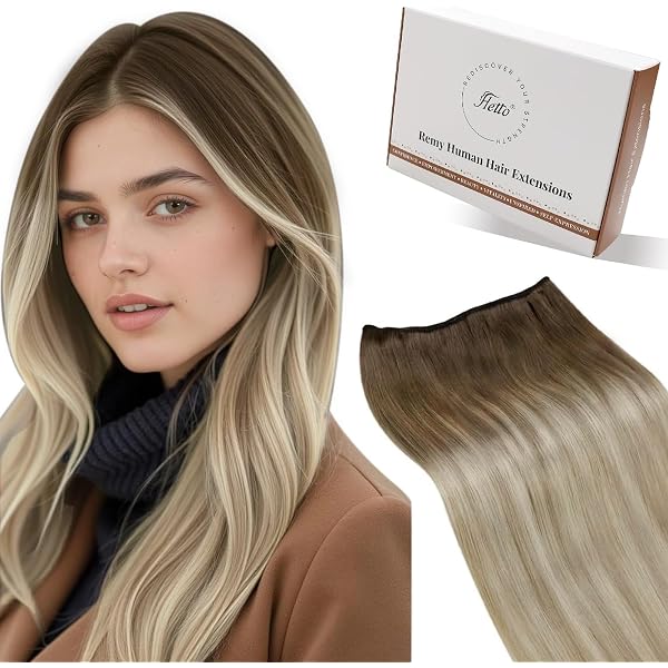 Easyouth Draht Extensions Echthaar – 40 Cm, 80g, Ash Brown Mix Platinum, Mit Verstellbaren Drähten