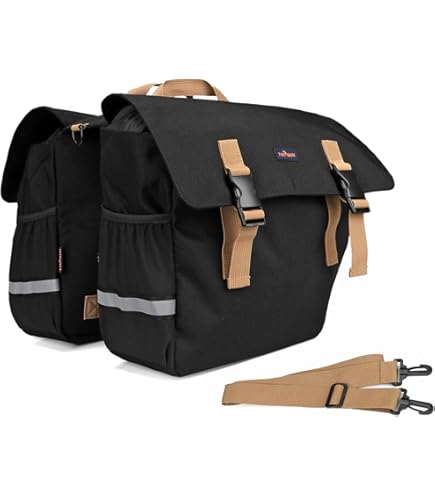 Borsa Doppia Per Portapacchi Bicicletta TOURBON - Nylon Idrorepellente, Striscia Riflettente, Tracolla Regolabile