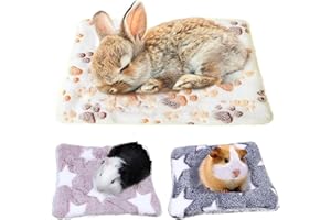 ChAusa 3 Pcs Guinea Pig Bed 26x33cm/15x20cm Small Animal Plush Mat Washable Fluffy Guinea Pig Bed Mat for Bunny, Hamster, Hedgehog (White, Pink, Gray)