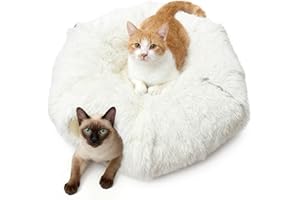 Hibtn Plush Cat Tunnel Bed Cave Cat Nest Toy Channel Donut Circle Shape Foldable Drill Hole Tent Breathable For Winter White