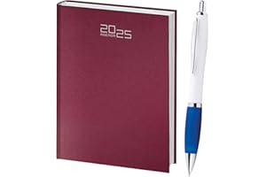 Hole Gadget | Agenda Giornaliera 2025 Cm15x21 - A5 - Penna in Regalo, Grande Pianificatore per Appuntamenti, Casa, Ufficio, Scuola, Lavoro, Diario Gestione Scadenze. Copertina Rigida (Bordeaux)