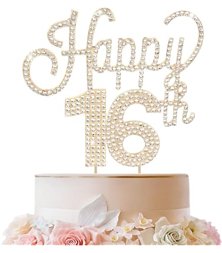 Goldene Torten-Deko Zahl 16 – Mit Glitzer & Strass Für Geburtstag, Hochzeit Oder Sweet 16 Party