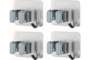 SENVOK YUEHAO Portascopa da parete, in acciaio inossidabile, adesivo Mop supporto con gancio, armadio a scope, multifunzione, per cucina, giardino, bagno, garage, balcone, ufficio, grigio (YH004)