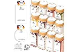 SIAZIH MRVNN Juego de 12 Botes para Especias Cocina, 120ml Botes Especias Cristal Cuadrados con Tapa de Bambú, Frascos Especiarias con 40 Etiquetas Blancas para Bricolaje, Organizar Especias para el Hogar