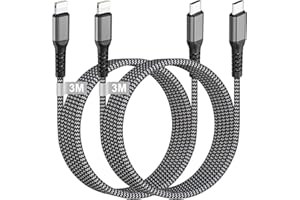 KINPEE Kabel USB C Lightning 3M 2 Sztuki [Certyfikat MFi], Kabel do ładowania Nylonowy Kabel ładowania iPhone USB C Szybkie ładowanie do Lightning dla iPhone 14/13/12/11/X, iPad, iPod, AirPods