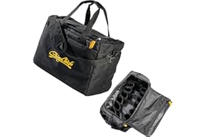ShinyChiefs DETAILING BAG - Aufbewahrungstasche für Detailing Zubehör mit Platz für 15 Flaschen und Zubehör - Autoreiniger-Tasche aus spritzwassergeschütztem Oxford Stoff, 49x25x35 cm, schwarz
