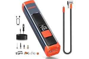 ‎FOWAWU FOWAWU 6000mAh Car Portable Air Compressor 150PSI,Automatic Air Pump Rechargeable Battery Power Bank with Digital LCD/LED Flashlight/DC 12V Cable, Electric Tire Inflator for Car/Bicycle/Moto/Ball …