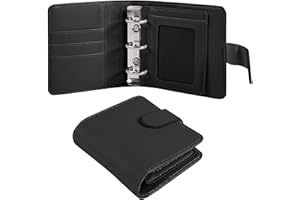 Zuozee Mini Budget Binder Cover, A8 PU Cash Envelope Wallet with 3 Ring Stainless Steel, Small Binder with Card Bag and Pen Loop for Savings