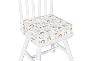 Capslpad sittupphöjningsstol barn 32 x 32 x 10 cm bärbar barnstol upphöjning halkfri sittupphöjning avtagbar tvättbar sittdyna barn med 3 säkerhetsspänne för hemmet, under vägen, vit regnbåge