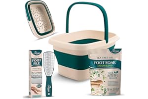 Fivona Foot Care Kit 3 in 1 - Foot Soak Blend with Epsom Salt, Tea Tree and Essential Oils - Collapsible Foot Soak Basin - Dual Action Foot File