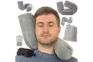 ‎EPROICKS EPROICKS Nackenkissen Flugzeug Verstellbar, Reisekissen Biegsam Auto mit Memory Foam & Flexiblen Stützstäbchen –Formbar für Seitenschläfer, Inkl. Schlafmaske & Ohrstöpsel, Kompakt, Atmungsaktiv（grau）