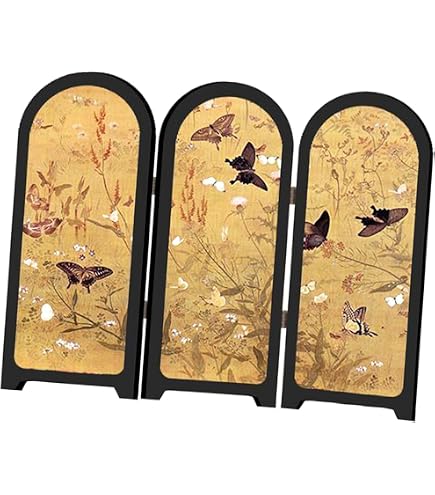 Luxuypon Paravent pliable de petite taille, 6 panneaux d'art chinois traditionnel pour décoration de maison, décoration de bureau, mini séparateur (fleurs de pivoine