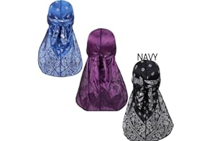 DINPREY Assorted Paisley Bandana Doo rag Cap Headwraps Men's Women's Silk Durag with Long Tail and Wide Straps for 360 Waves