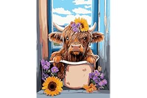 Gifmore Paint by Numbers Kits for Adults, DIY Craft Art Canvas Painting Kit with Acrylic Pigment and Brushes, 12 x 16 inch Cow (Frameless)
