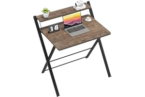 GreenForest Escritorio Plegable pequeño No Requiere ensamblaje, Pequeño Escritorio de computadora de 2 Niveles con Estante Mesa Plegable Que Ahorra Espacio para Espacios pequeños, Marrón