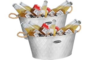 iHoo Verzinkte Wanne, Getränkewanne mit Griffen, große Eiskübel für Partys – verzinkte Getränkewannen für Bars im Innen- und Außenbereich 10L 2Stück