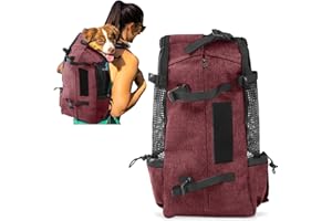 PETCUTE Zaino per Cani Gatti Borsa trasportino Porta Cani Zaino Trekking per Gatti Regolabile Zainetto per Viaggi Animali Taglia Media Carico Massimo 5 kg Rosso